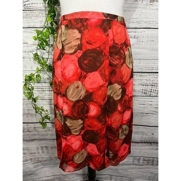 Lane Bryant Skirt Plus size 18 20 Coral Olive Floral Sheer Knee A Line Flowing - Picture 1 of 10